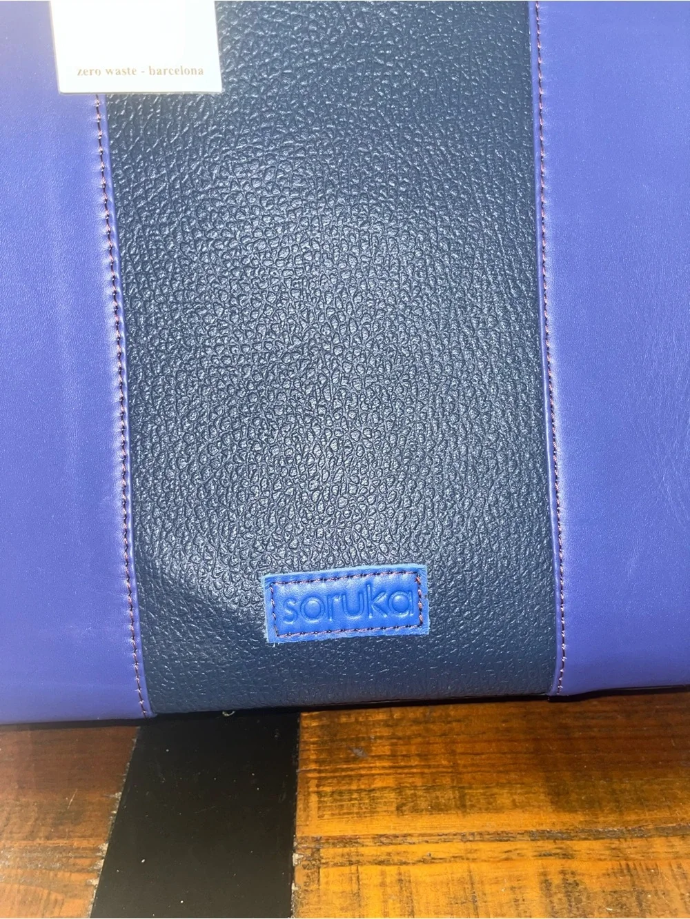 Soruka Blue Leather Tote with Leopard Accent Panel